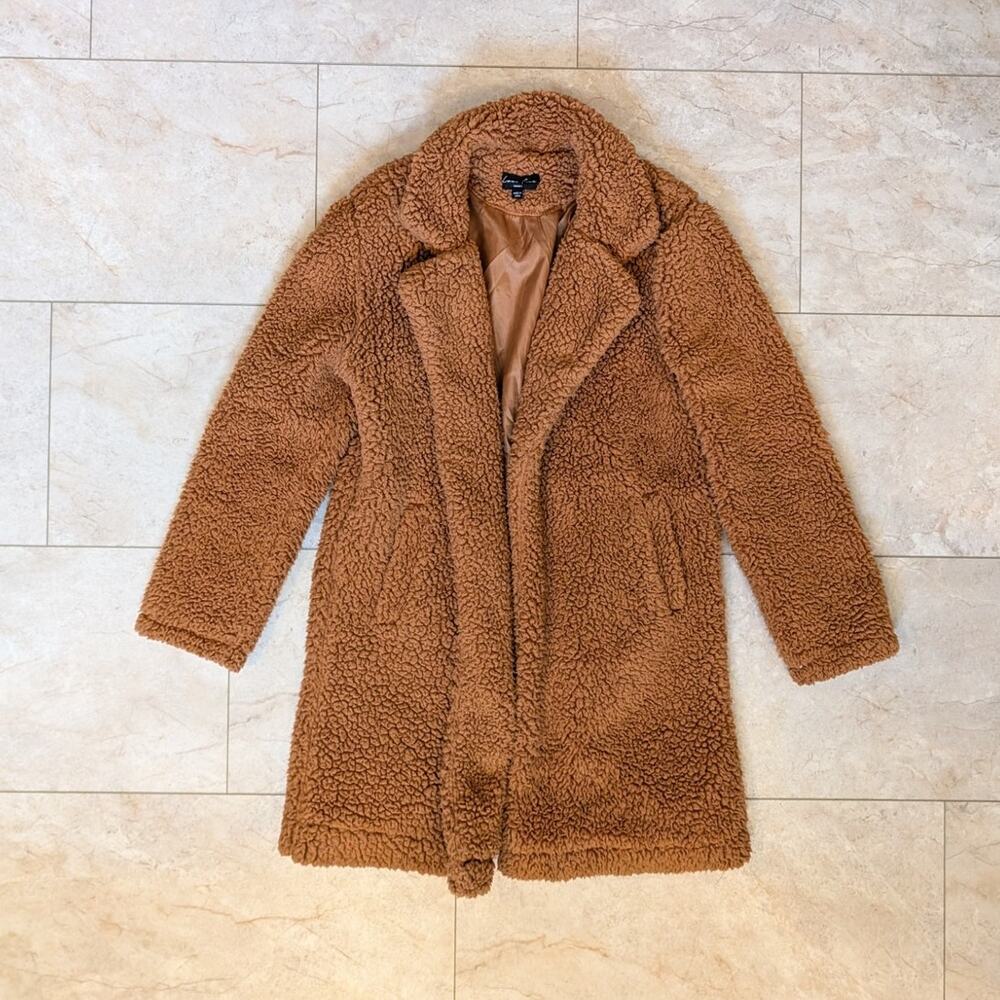 Love Tree Faux Fur Teddy Bear Coat caramel-brown oversized women's small S